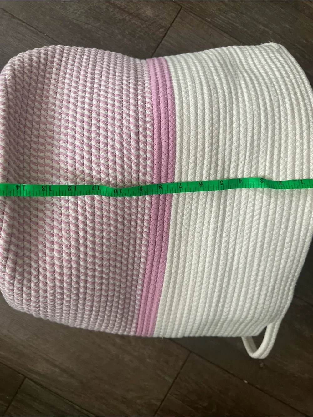 White & Light Pink Woven Storage Basket - Organizer